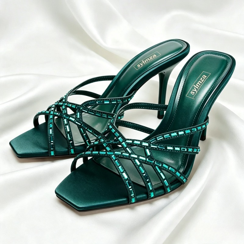 Luxury Lifestyle Store - Sandal Hak Tinggi Detail Kristal Biru